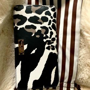 Henri Bendel Saffiano Double Button Wallet- Leopard